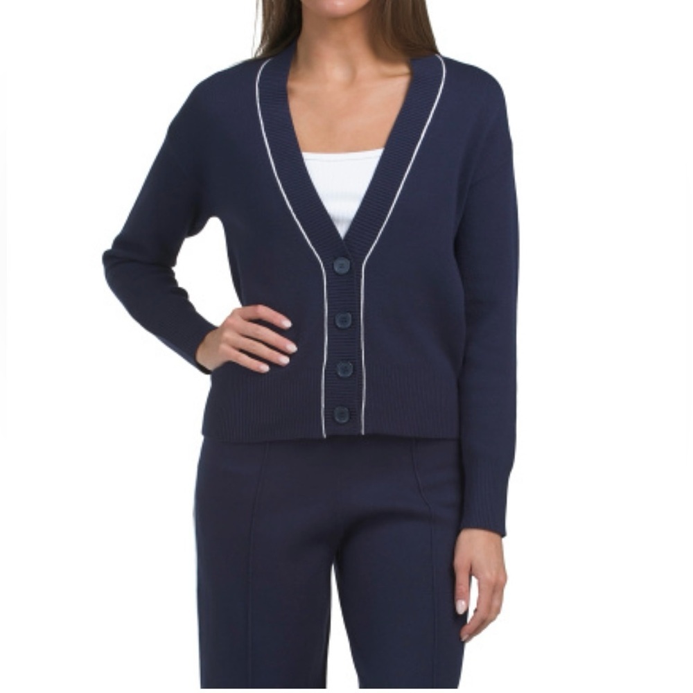 K-SWISS Gray Sweater Knit Cardigan with Piping Detail